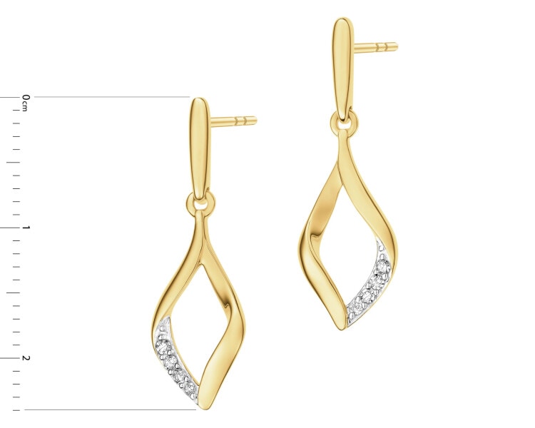 14 K Rhodium-Plated Yellow Gold Dangling Earring with Diamonds - 0,05 ct - fineness 14 K
