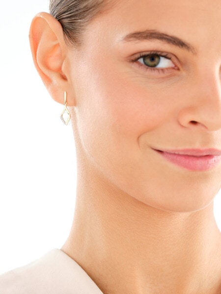 14 K Rhodium-Plated Yellow Gold Dangling Earring with Diamonds - 0,05 ct - fineness 14 K