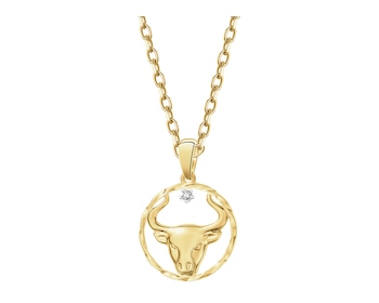 14 K Rhodium-Plated Yellow Gold Pendant with Diamond - 0,01 ct - fineness 14 K