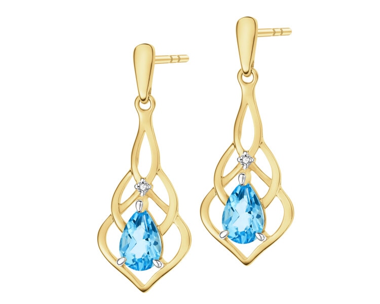 14 K Rhodium-Plated Yellow Gold Dangling Earring  - fineness 14 K