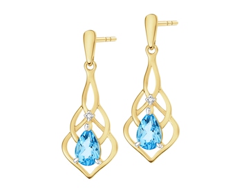 14 K Rhodium-Plated Yellow Gold Dangling Earring  - fineness 14 K