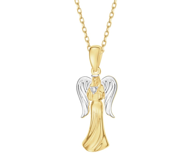 Zawieszka z żółtego złota brylantem - aniołek - 0,01 ct - próba 585