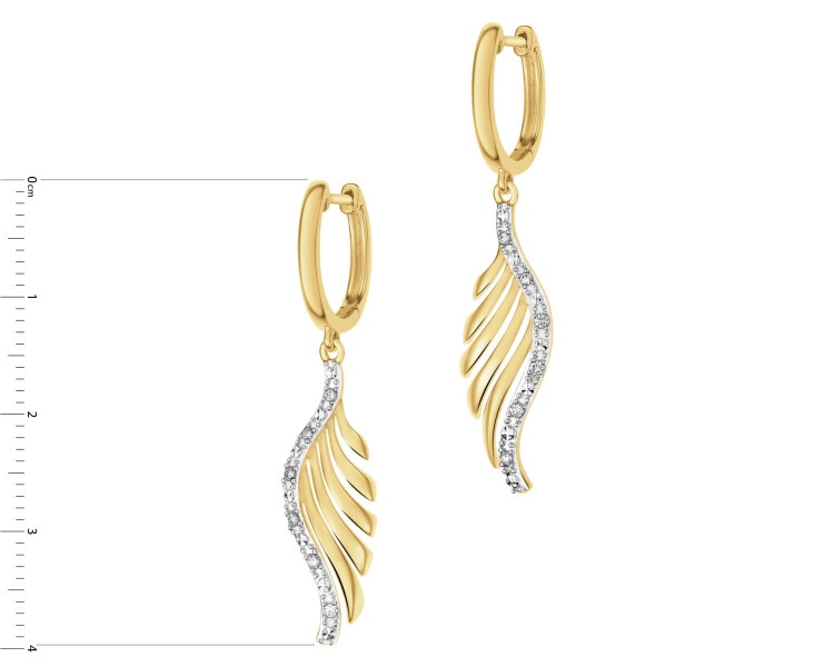 14 K Rhodium-Plated Yellow Gold Dangling Earring with Diamonds - 0,08 ct - fineness 14 K