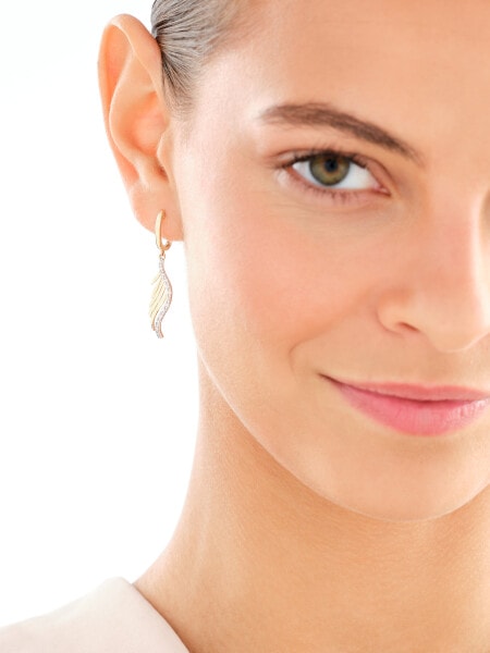 14 K Rhodium-Plated Yellow Gold Dangling Earring with Diamonds - 0,08 ct - fineness 14 K