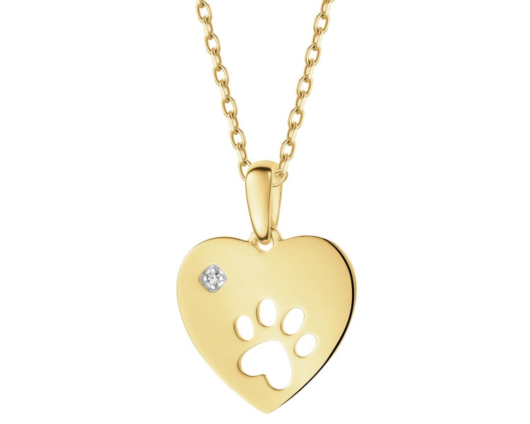 Zawieszka z żółtego złota z diamentem - serce - 0,003 ct - próba 375