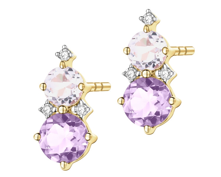 Kolczyki  z żółtego złota z diamentami i ametystami - próba 375