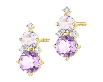 Kolczyki  z żółtego złota z diamentami i ametystami - próba 375