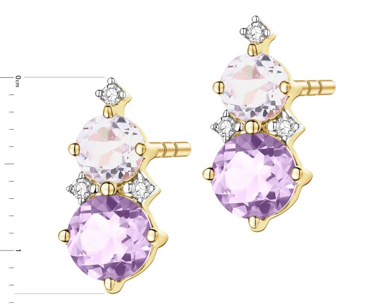 9 K Rhodium-Plated Yellow Gold Dangling Earring - fineness 9 K