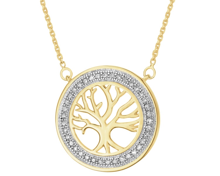 Naszyjnik z żółtego złota z diamentami - drzewko - 0,10 ct - próba 375