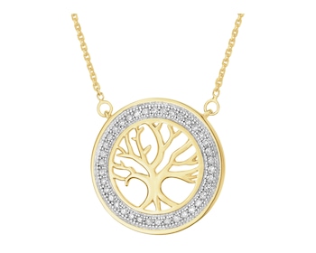 Naszyjnik z żółtego złota z diamentami - drzewko - 0,10 ct - próba 375