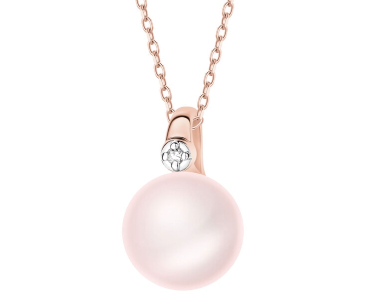 Přívěsek z růžového zlata s diamantem a perlou - ryzost 585