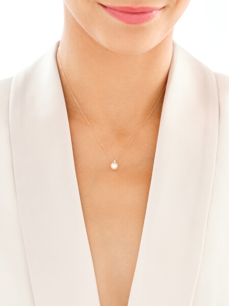 Zawieszka z różowego złota z diamentem i perłą - próba 585