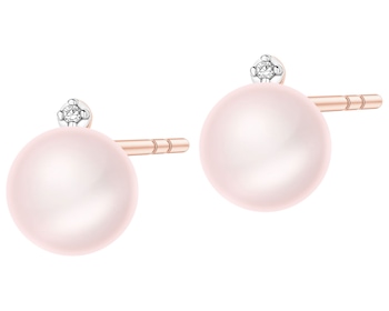 Kolczyki z różowego złota z diamentami i perłami - próba 585