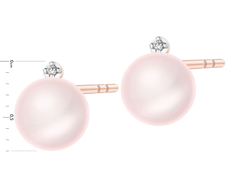 Kolczyki z różowego złota z diamentami i perłami - próba 585