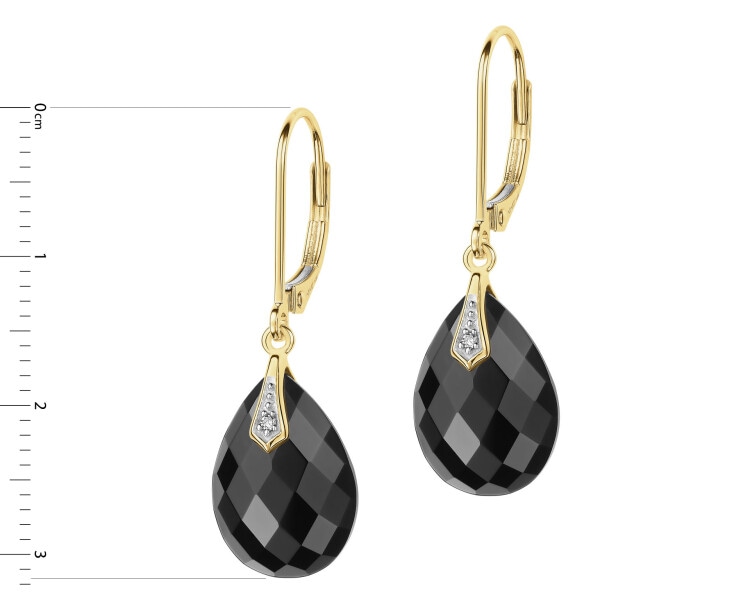 Kolczyki z żółtego złota z diamentami i onyksami - próba 585
