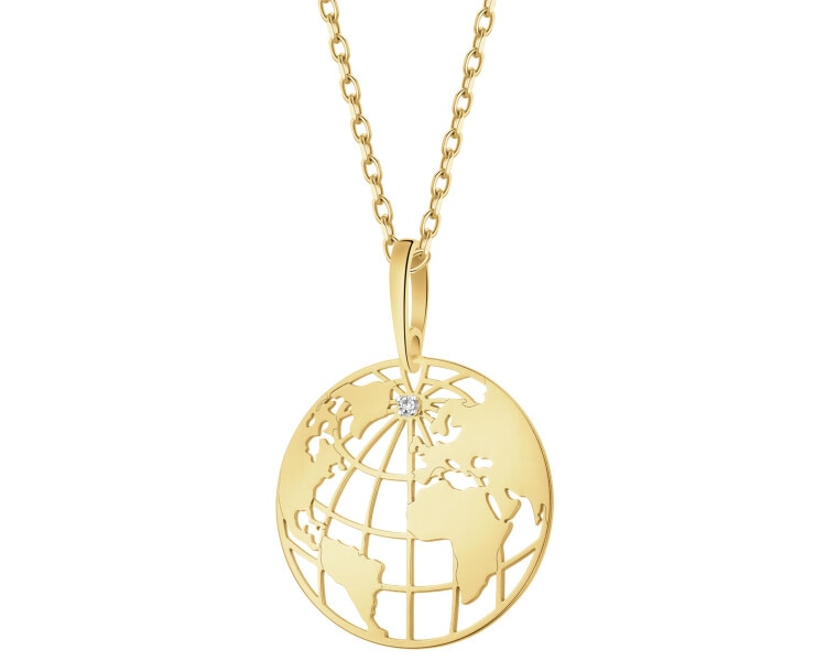 Zawieszka z żółtego złota z diamentem - kula ziemska - 0,002 ct - próba 375