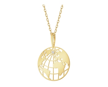 Zawieszka z żółtego złota z diamentem - kula ziemska - 0,002 ct - próba 375