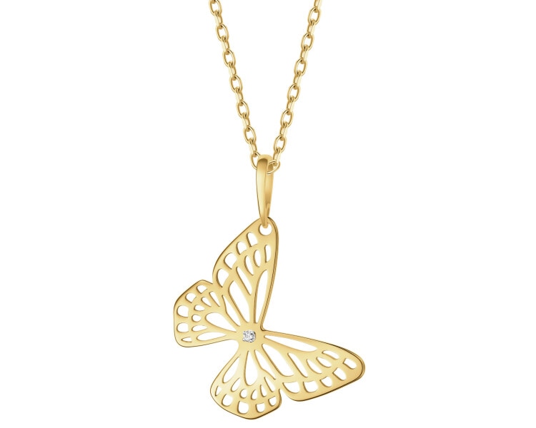 Zawieszka z żółtego złota z diamentem - motyl - 0,002 ct - próba 585