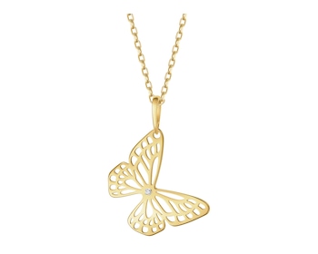Zawieszka z żółtego złota z diamentem - motyl - 0,002 ct - próba 585