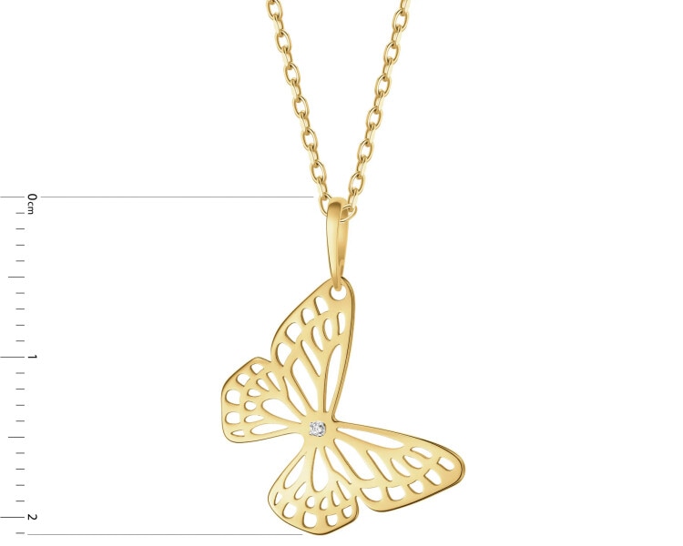 Zawieszka z żółtego złota z diamentem - motyl - 0,002 ct - próba 585