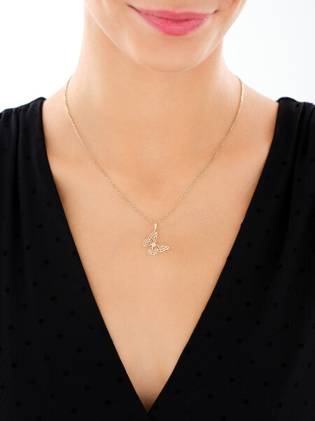Zawieszka z żółtego złota z diamentem - motyl - 0,002 ct - próba 585
