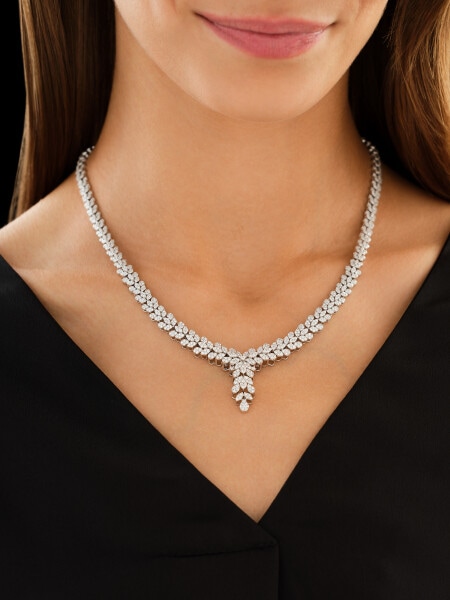 18 K Rhodium-Plated White Gold Collar Necklace with Diamonds - 7,12 ct - fineness 18 K