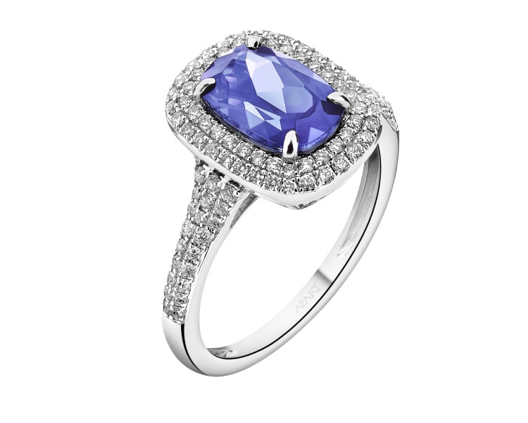 Prsten z bílého zlata s brilianty a tanzanitem - ryzost 585