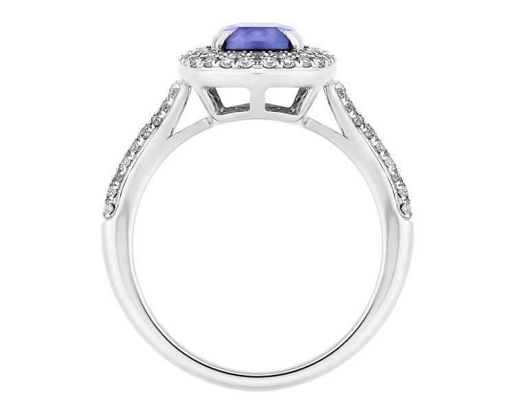 Prsten z bílého zlata s brilianty a tanzanitem - ryzost 585