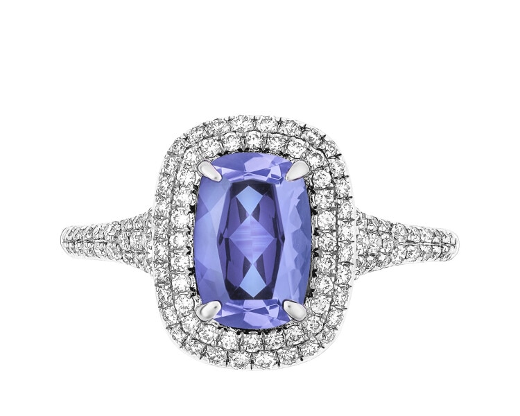 Prsten z bílého zlata s brilianty a tanzanitem - ryzost 585