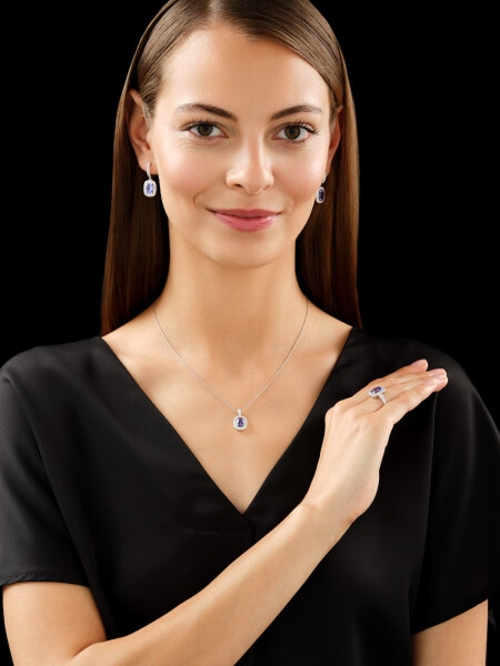 Pierścionek z białego złota z brylantami i tanzanitem - próba 585