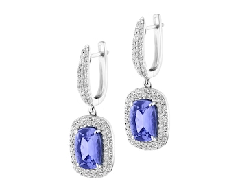 Kolczyki z białego złota z brylantami i tanzanitami - próba 585