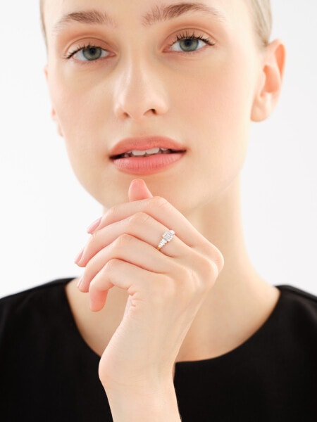 14 K Rhodium-Plated Yellow Gold Ring  - 0,47 ct - fineness 14 K