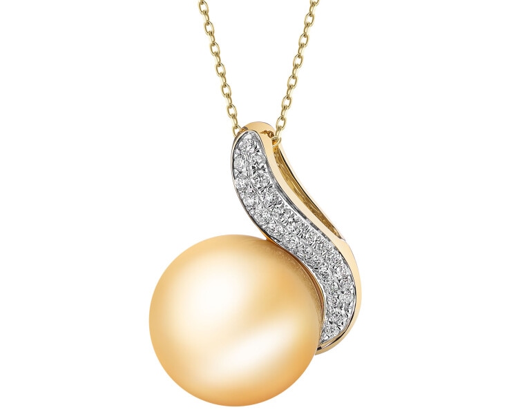 Zawieszka z żółtego złota z brylantami i perłą Golden South Sea - próba 585