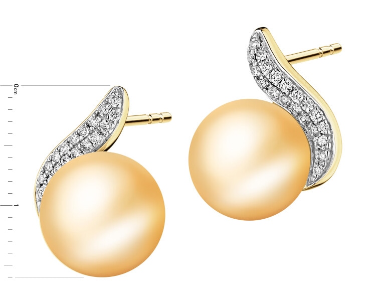 Zlaté náušnice s brilianty a perlou Golden South Sea - ryzost 585