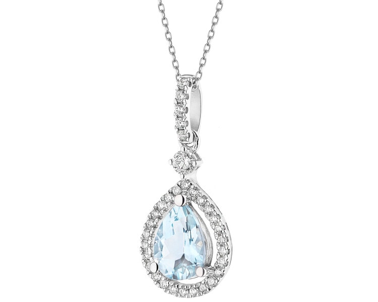Zawieszka z białego złota z brylantami i akwamarynem - próba 585