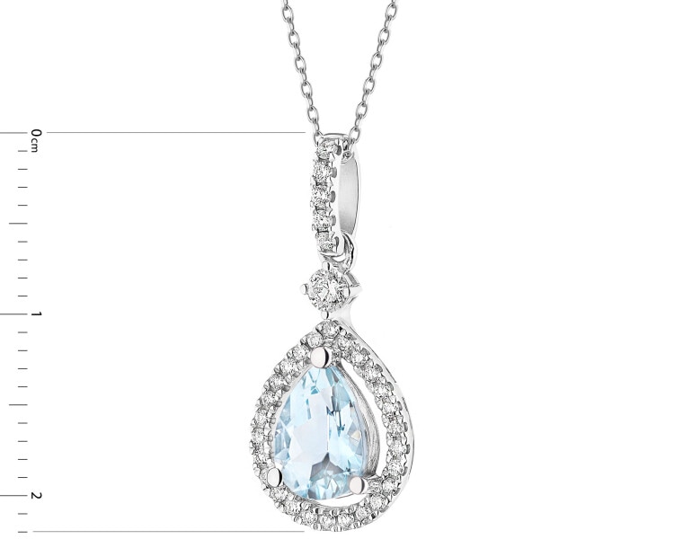 Zawieszka z białego złota z brylantami i akwamarynem - próba 585