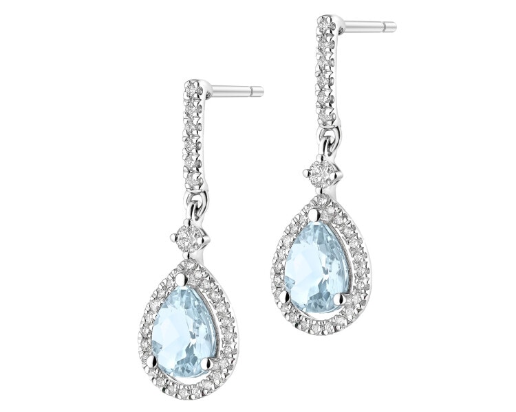 Kolczyki z białego złota z brylantami i akwamarynami - próba 585