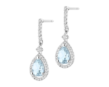 Kolczyki z białego złota z brylantami i akwamarynami - próba 585