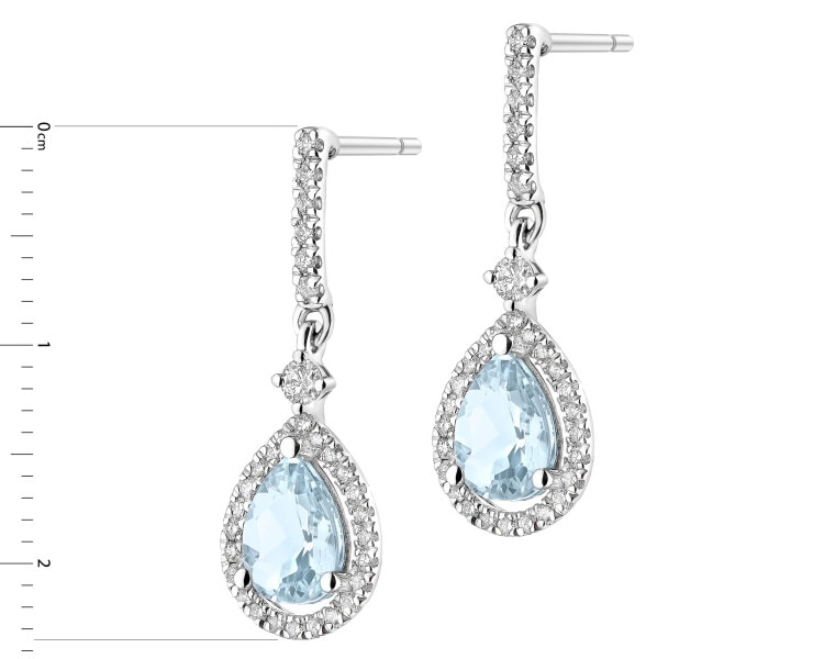 Kolczyki z białego złota z brylantami i akwamarynami - próba 585