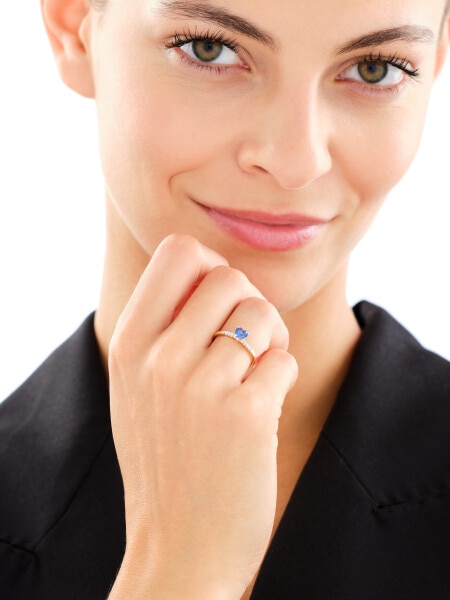 9 K Rhodium-Plated Yellow Gold Ring  - fineness 9 K