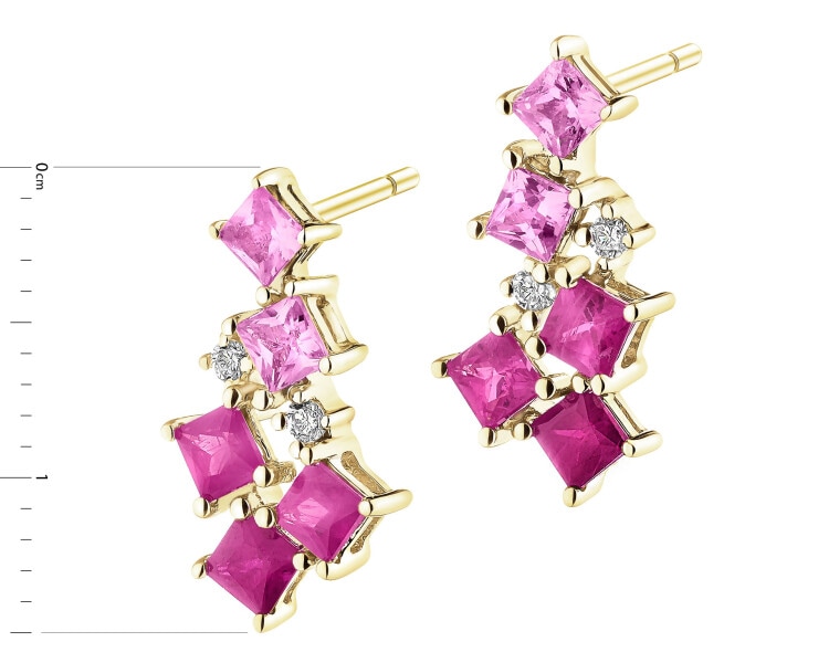 Kolczyki z żółtego złota z brylantami i kamieniami szlachetnymi - próba 585