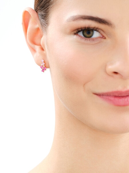 Kolczyki z żółtego złota z brylantami i kamieniami szlachetnymi - próba 585