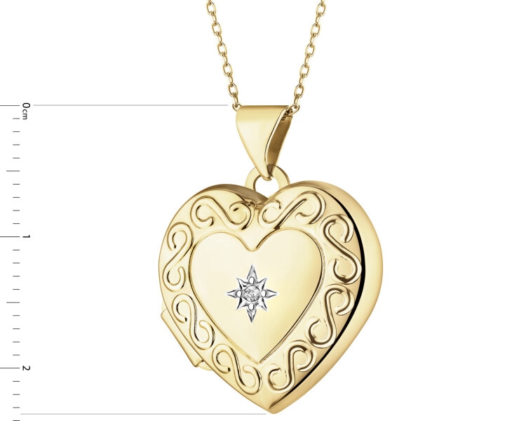 Zawieszka z żółtego złota z diamentem - puzderko - serce - 0,005 ct - próba 585