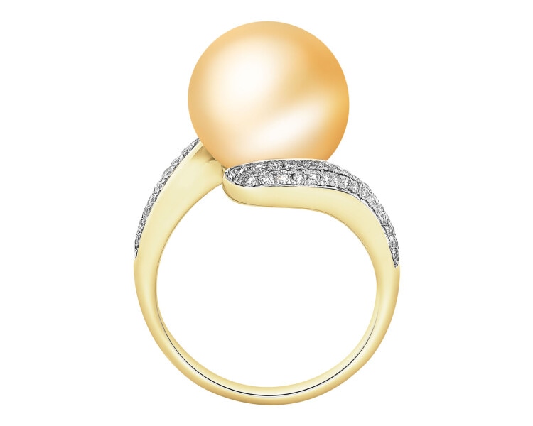 Pierścionek z żółtego złota z brylantami i perłą Golden South Sea - próba 585