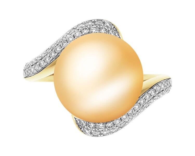 Pierścionek z żółtego złota z brylantami i perłą Golden South Sea - próba 585