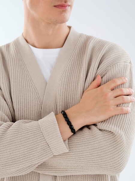 Bransoletka ze stali szlachetnej z onyksami