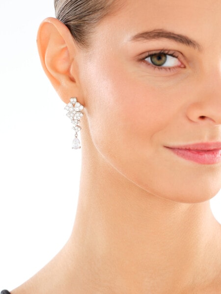Rhodium Plated Silver Dangling Earring with Cubic Zirconia