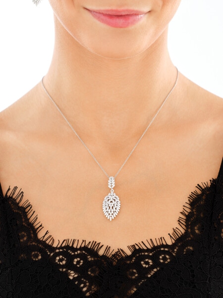 Rhodium Plated Silver Pendant with Cubic Zirconia