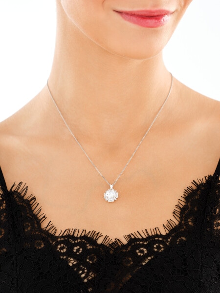 Rhodium Plated Silver Pendant with Cubic Zirconia