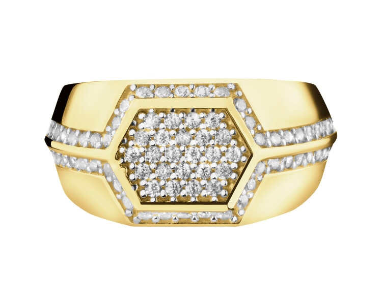 Złoty pierścionek z cyrkoniami - sygnet